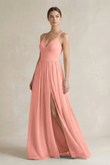 Rosette A-Line Spaghetti Strap Chiffon Bridesmaid Dress | KISSBRIDAL