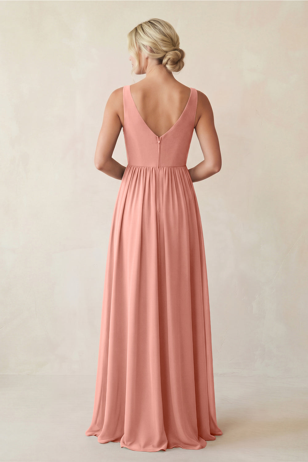 A-Line V-Neck Pleated Chiffon Bridesmaid Dress in Rosette