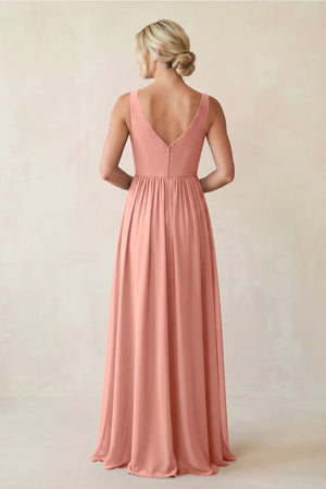Rosette A-Line V-Neck Pleated Chiffon Bridesmaid Dress (2) | KISSBRIDAL