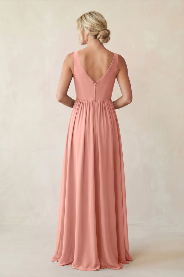 Rosette A-Line V-Neck Pleated Chiffon Bridesmaid Dress (2) | KISSBRIDAL