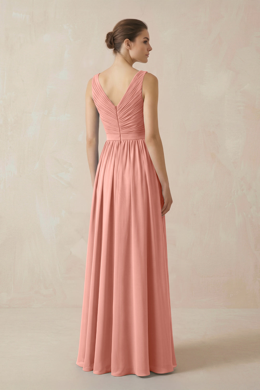 A-Line V-Neck Pleated Chiffon Bridesmaid Dress in Rosette