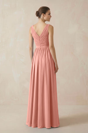 Rosette A-Line V-Neck Pleated Chiffon Bridesmaid Dress (2) | KISSBRIDAL