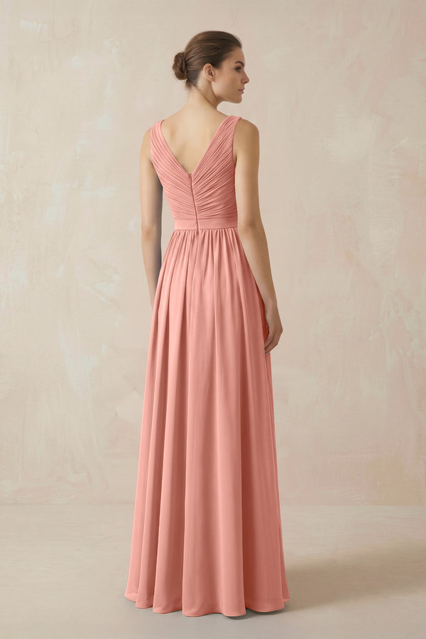 Rosette A-Line V-Neck Pleated Chiffon Bridesmaid Dress (2) | KISSBRIDAL