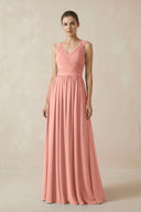 Rosette A-Line V-Neck Pleated Chiffon Bridesmaid Dress | KISSBRIDAL