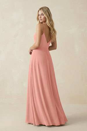Rosette Cami Strap A-Line Chiffon Bridesmaid Dress with Slit (2) | KISSBRIDAL