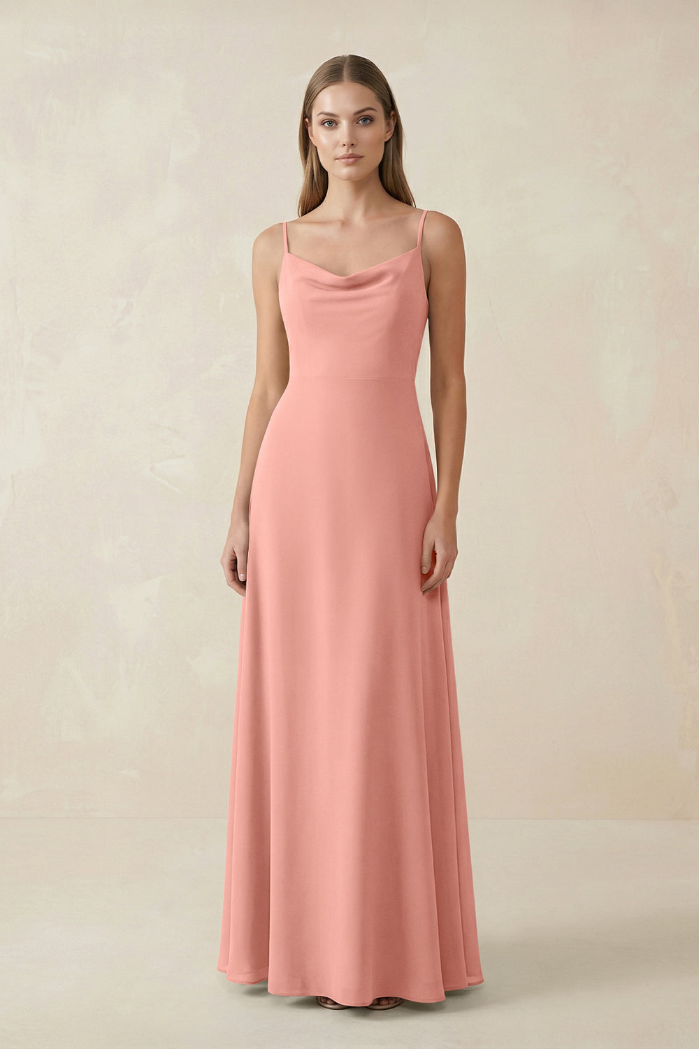 Cami Strap A-Line Chiffon Bridesmaid Dress in Rosette