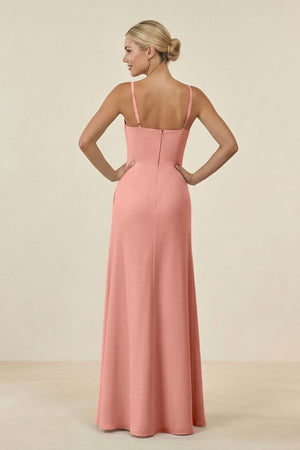 Rosette Cami Strap Chiffon Sheath Bridesmaid Gown (2) | KISSBRIDAL