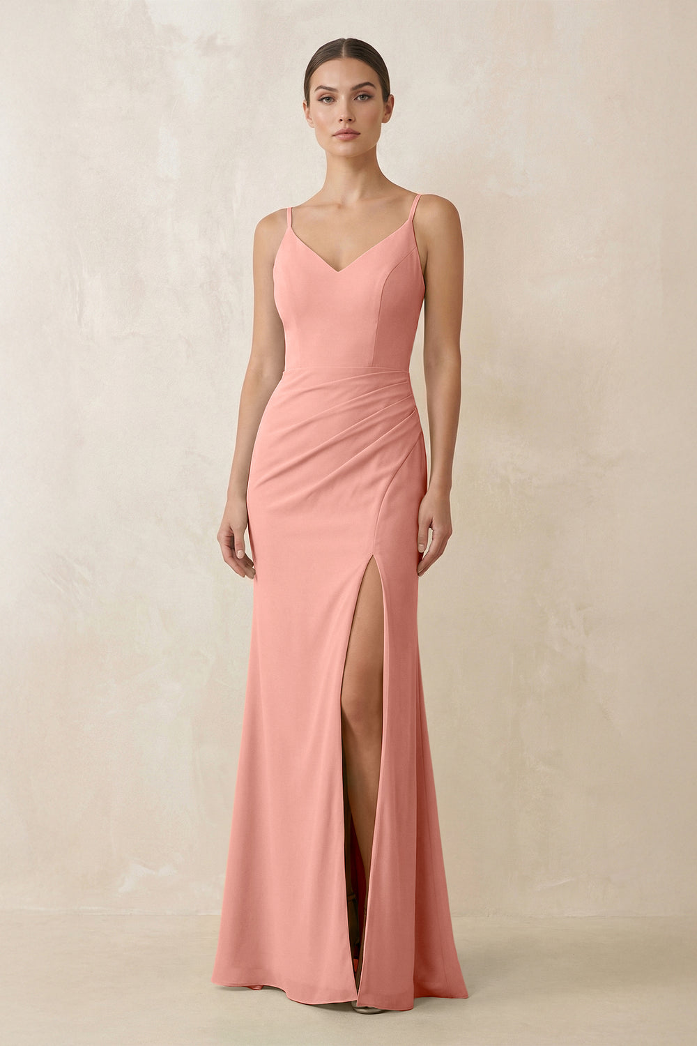 Cami Strap Chiffon Sheath Bridesmaid Gown in Rosette