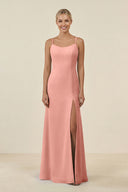 Rosette Cami Strap Chiffon Sheath Bridesmaid Gown | KISSBRIDAL