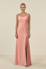 Rosette Cami Strap Chiffon Sheath Bridesmaid Gown | KISSBRIDAL