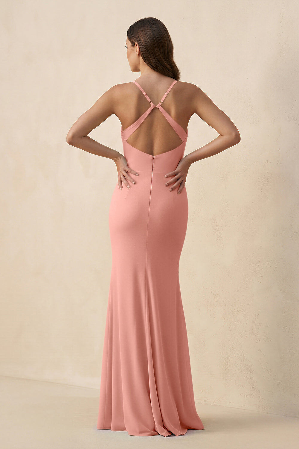 Cami Strap Sheath Chiffon Bridesmaid Dress with Slit in Rosette