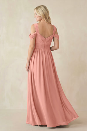 Rosette Chiffon A-Line Bridesmaid Dress with Slit (2) | KISSBRIDAL