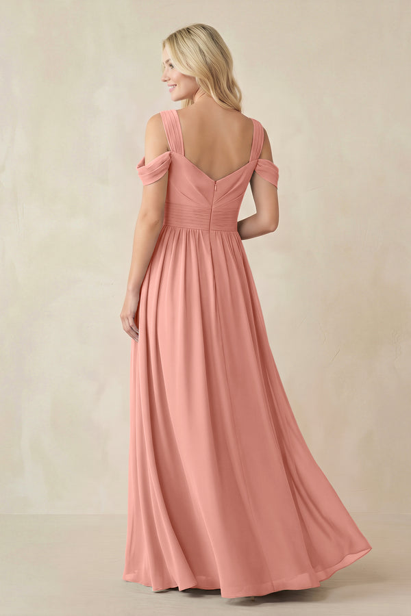 Rosette Chiffon A-Line Bridesmaid Dress with Slit (2) | KISSBRIDAL