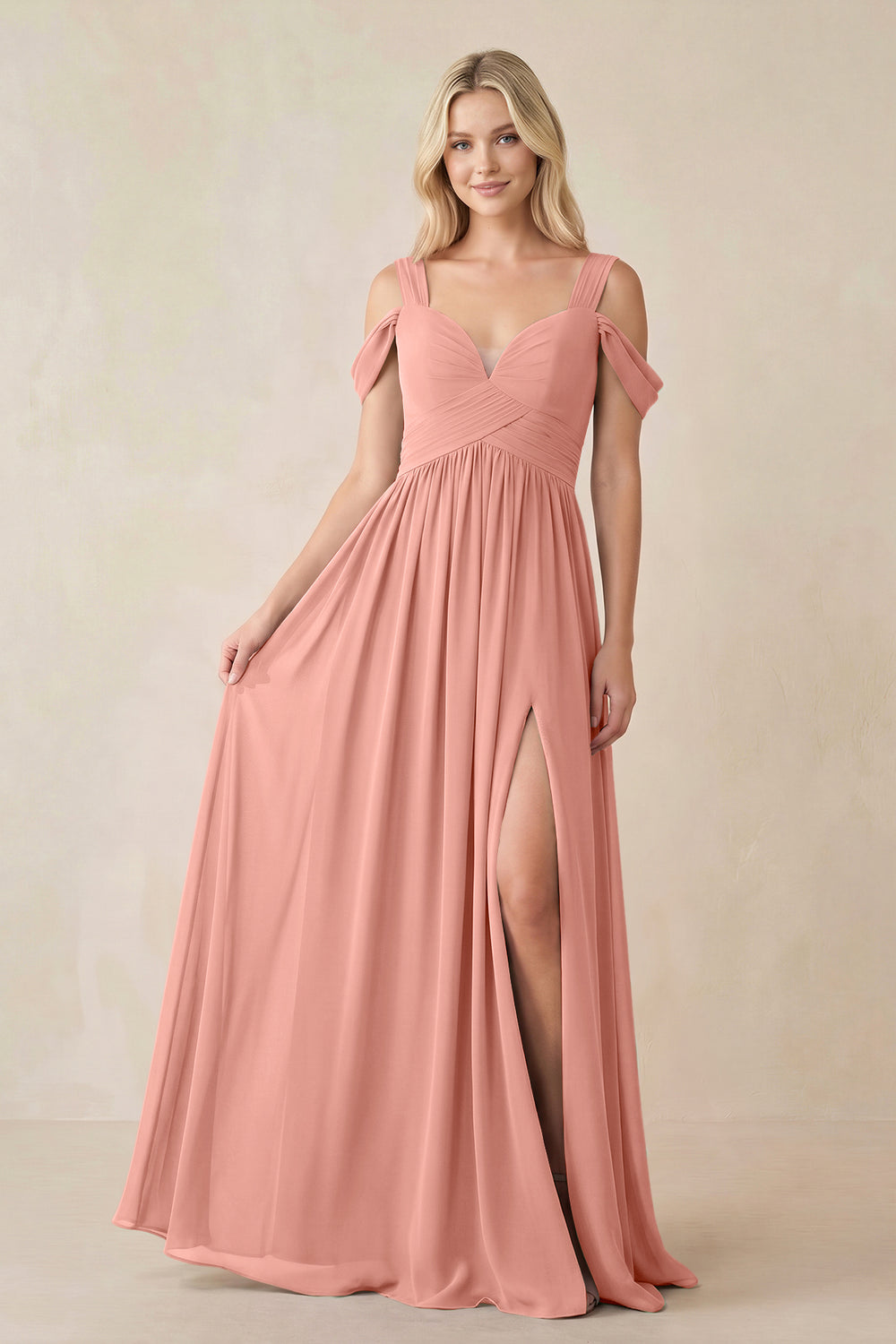 Chiffon A-Line Bridesmaid Dress with Slit  in Rosette
