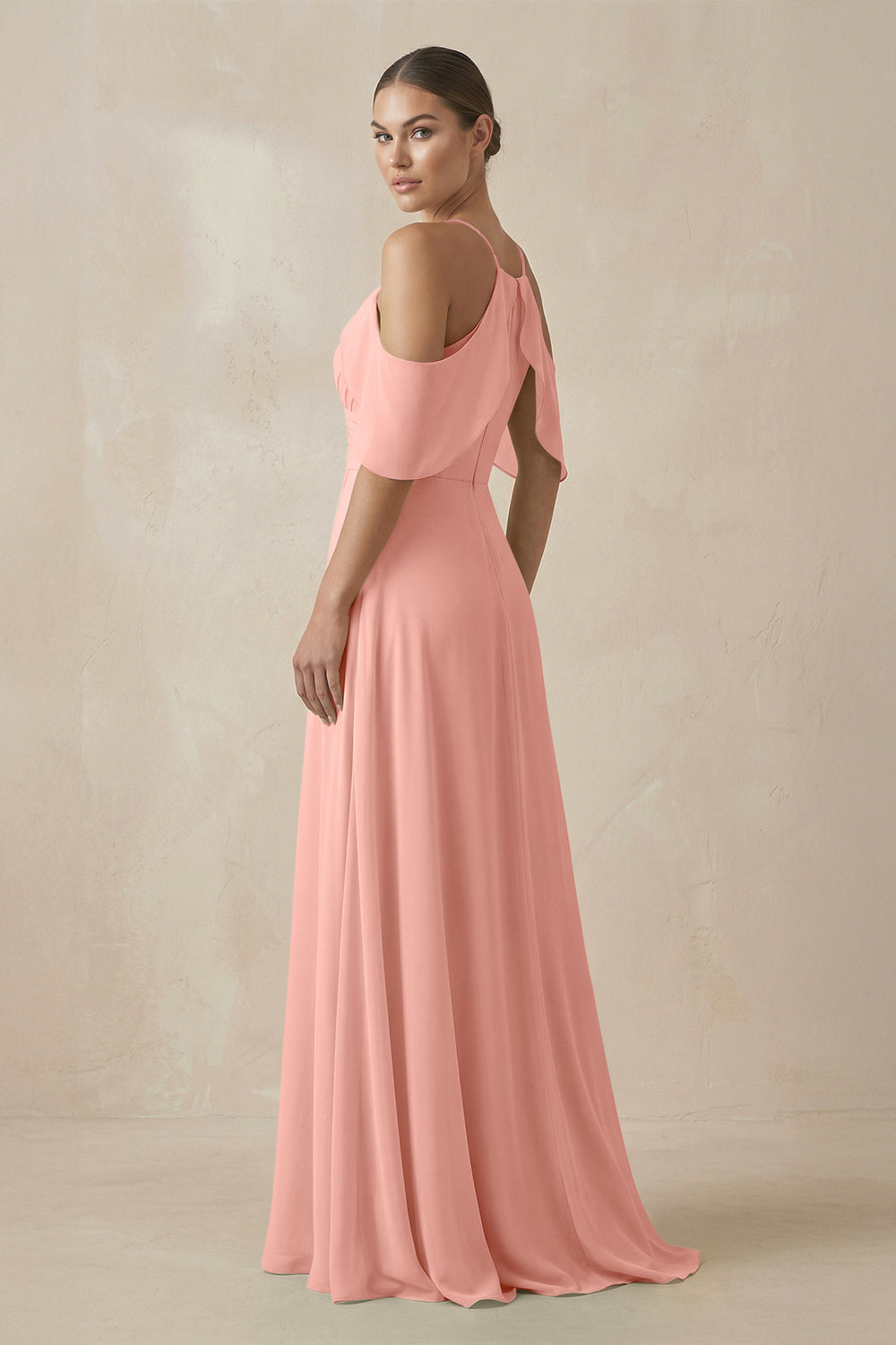 Chiffon A-Line Long Bridesmaid Dress in Rosette