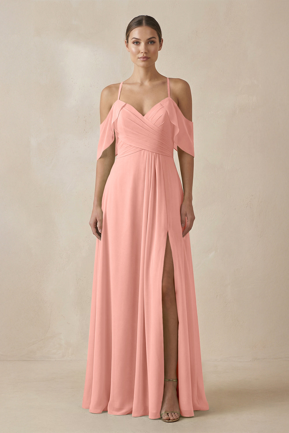 Chiffon A-Line Long Bridesmaid Dress in Rosette