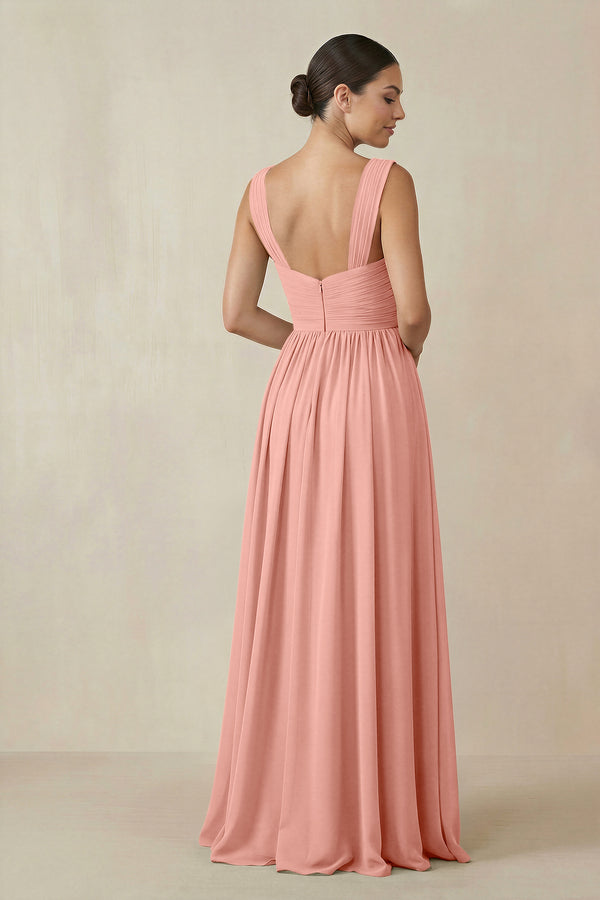 Rosette Chiffon A-Line Pleated Bridesmaid Dress (2) | KISSBRIDAL