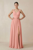 Rosette Chiffon A-Line Pleated Bridesmaid Dress | KISSBRIDAL