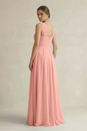 Rosette Cross Halter Chiffon A-Line Pleated Bridesmaid Dress (2) | KISSBRIDAL