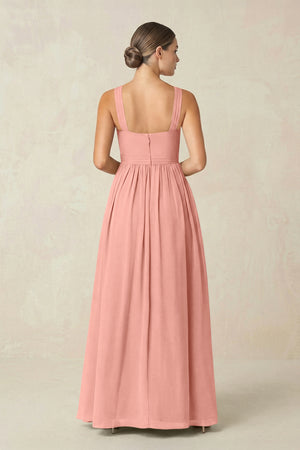 Rosette Cross Halter Neck Chiffon A-Line Bridesmaid Dress With Slit (2) | KISSBRIDAL