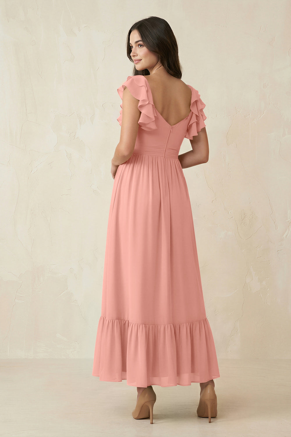 Flutter Sleeve Sweetheart A-Line Chiffon Bridesmaid Dress in Rosette