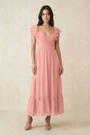 Rosette Flutter Sleeve Sweetheart A-Line Chiffon Bridesmaid Dress | KISSBRIDAL