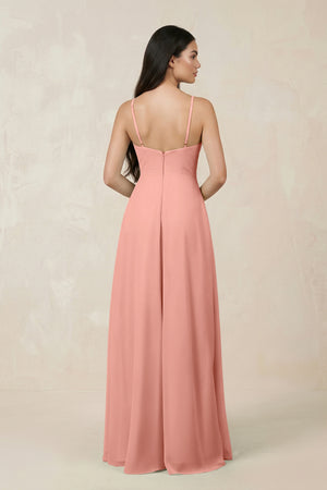 Rosette Halter Chiffon A-Line Bridesmaid Dress With Slit (2) | KISSBRIDAL