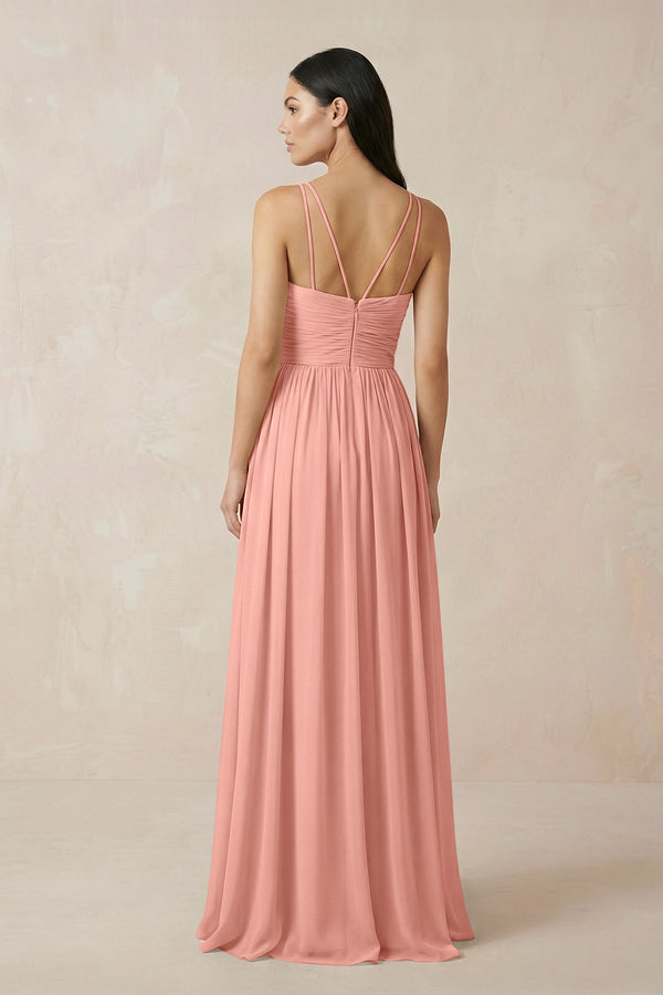 Rosette Halter Neck A-Line Chiffon Bridesmaid Dress (2) | KISSBRIDAL
