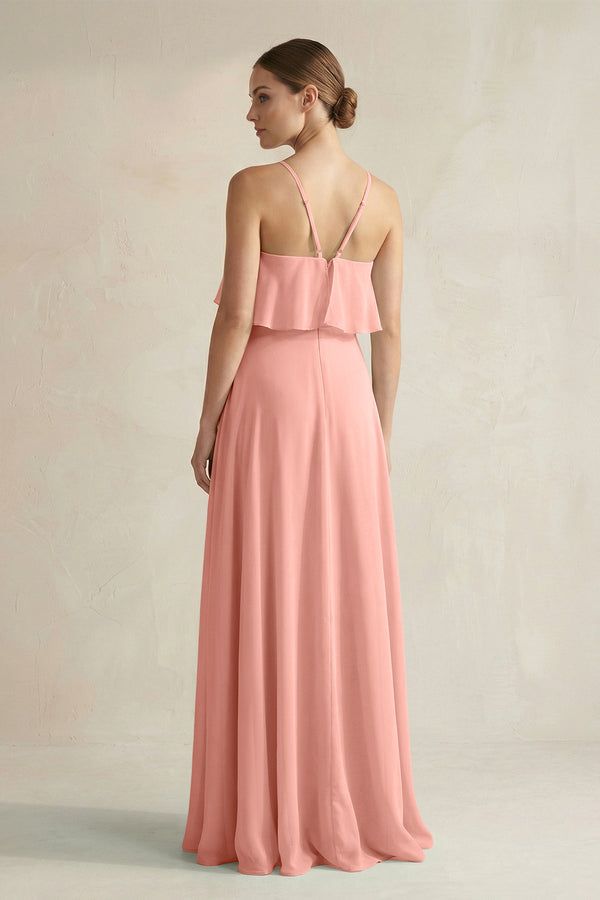 Rosette Halter Neck A-Line Chiffon Bridesmaid Dress with Keyhole (2) | KISSBRIDAL