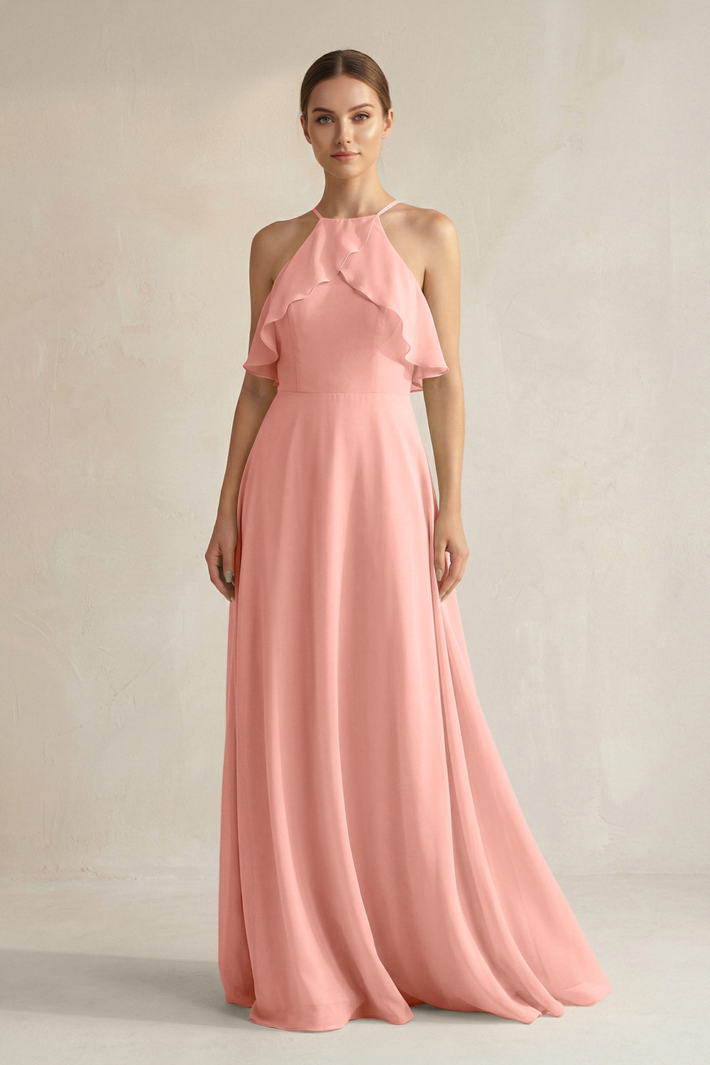 Halter Neck A-Line Chiffon Bridesmaid Dress with Keyhole in Rosette