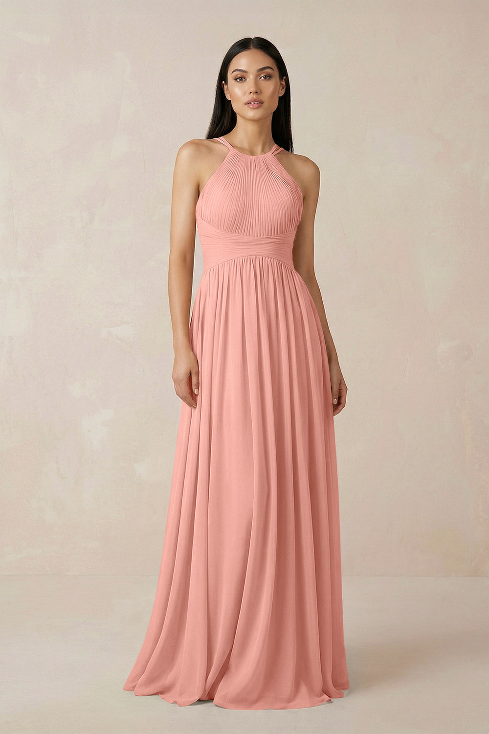 Halter Neck A-Line Chiffon Bridesmaid Dress in Rosette