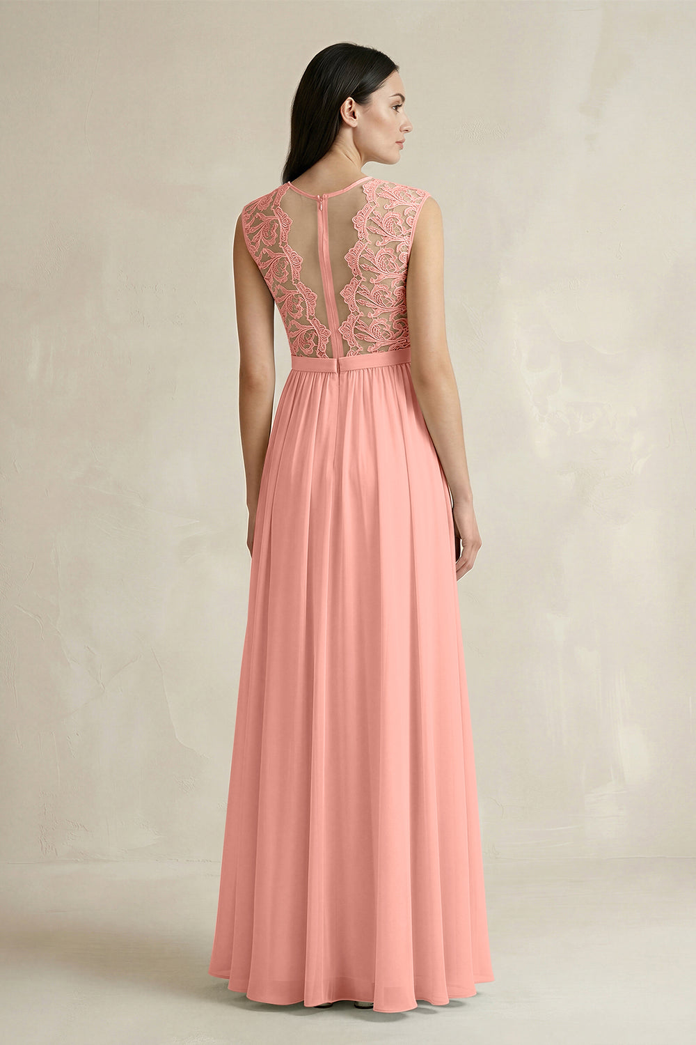 Lace Chiffon A-Line Round Neck Bridesmaid Dress in Rosette