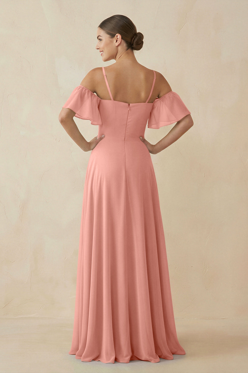 Off-the-Shoulder A-Line Chiffon Bridesmaid Dress in Rosette