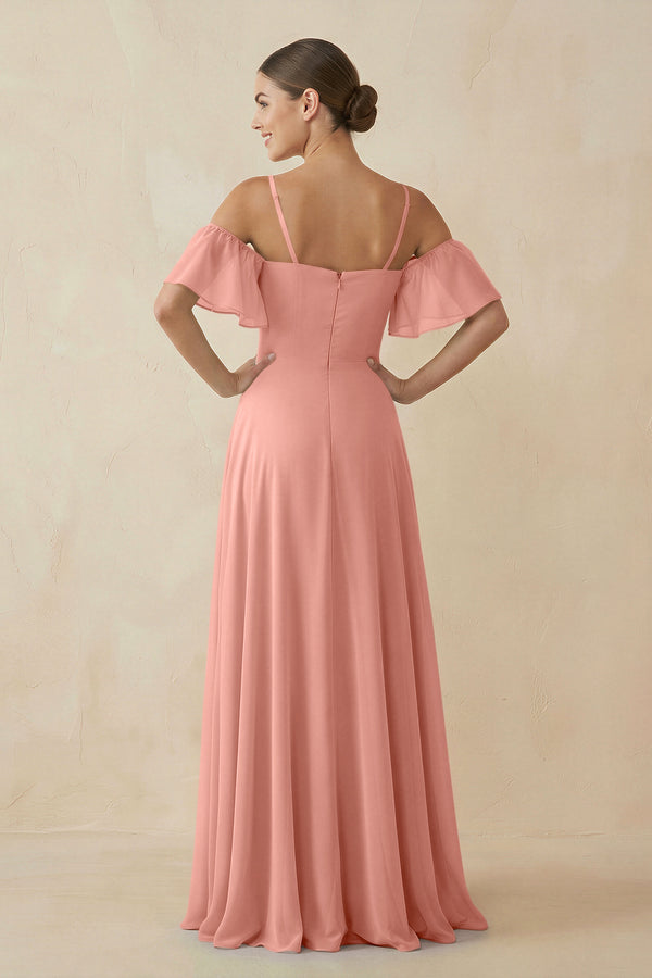 Rosette Off-the-Shoulder A-Line Chiffon Bridesmaid Dress (2) | KISSBRIDAL