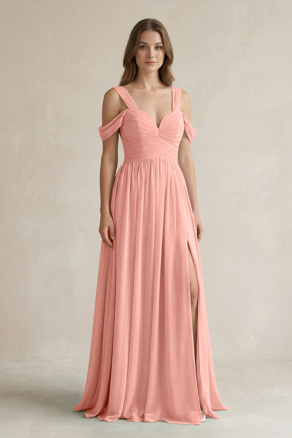 Off-the-Shoulder A-Line Chiffon Bridesmaid Dress With Slit in Rosette