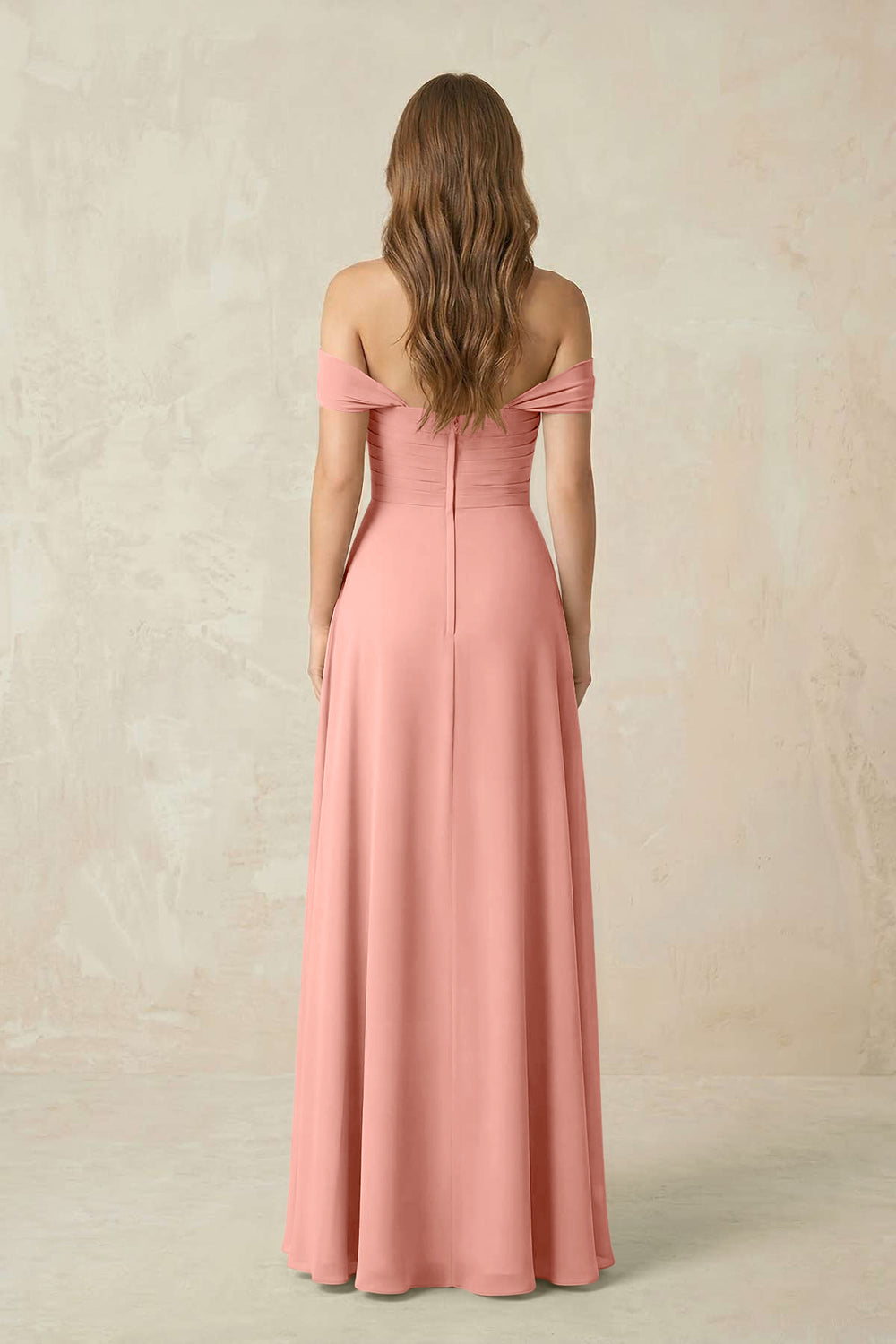 Off-the-Shoulder A-Line Chiffon Pleated Bridesmaid Dress in Rosette