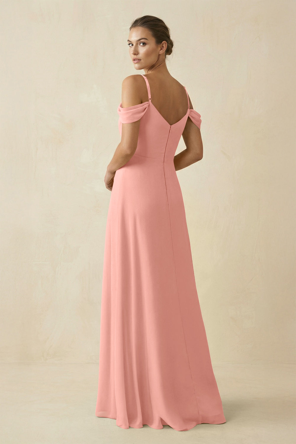 Off-the-Shoulder A-Line Pleated Chiffon Bridesmaid Gown in Rosette
