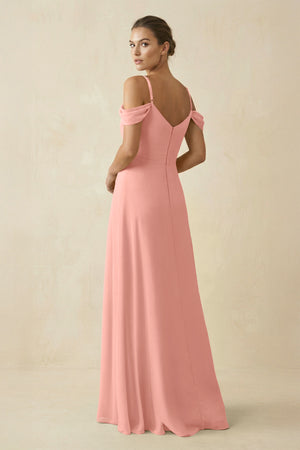 Rosette Off-the-Shoulder A-Line Pleated Chiffon Bridesmaid Gown (2) | KISSBRIDAL