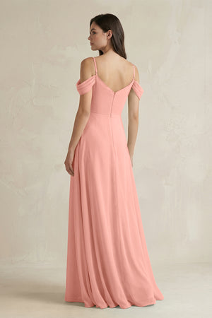 Rosette Off-the-Shoulder Chiffon A-Line Bridesmaid Dress (2) | KISSBRIDAL