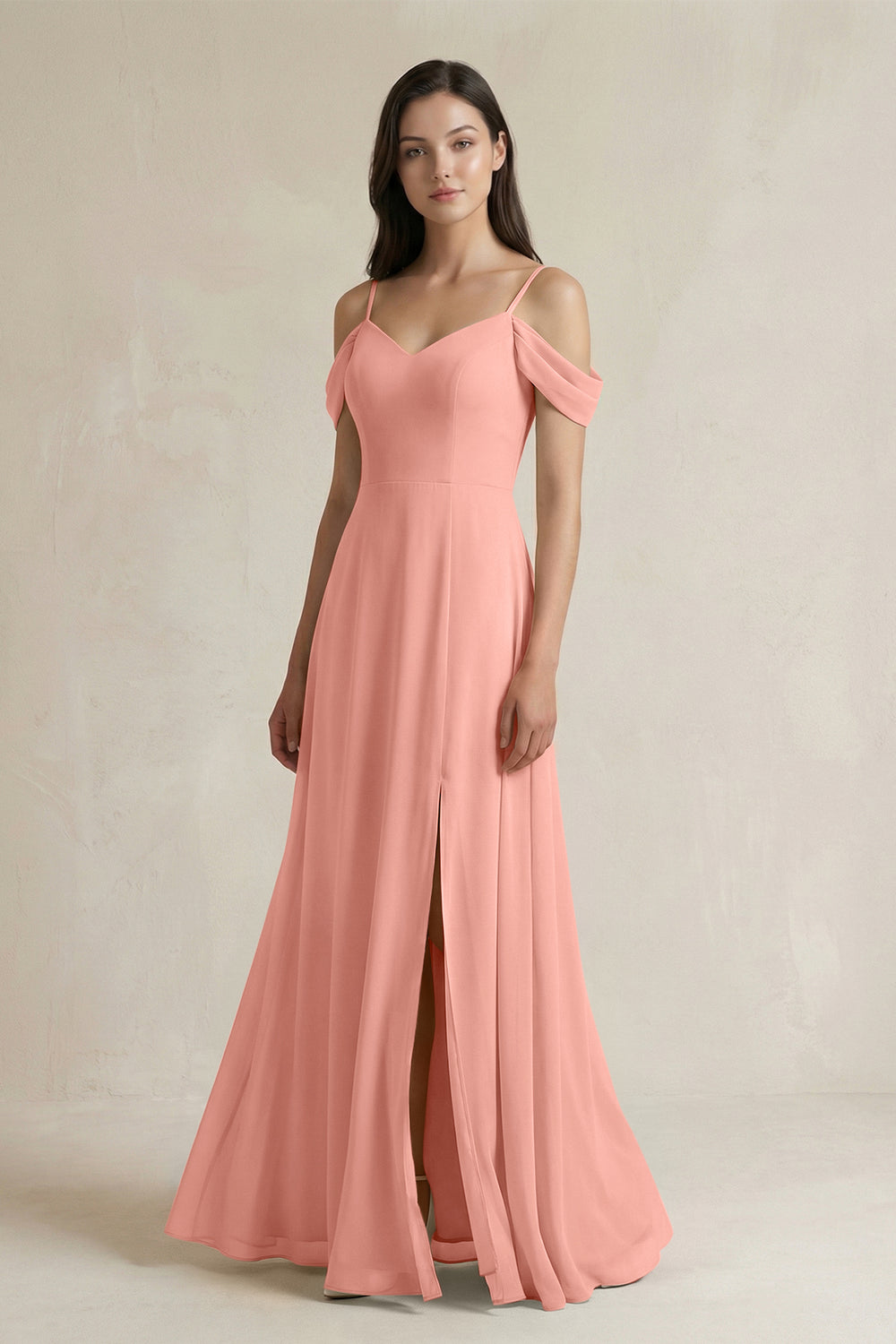 Off-the-Shoulder Chiffon A-Line Bridesmaid Dress in Rosette
