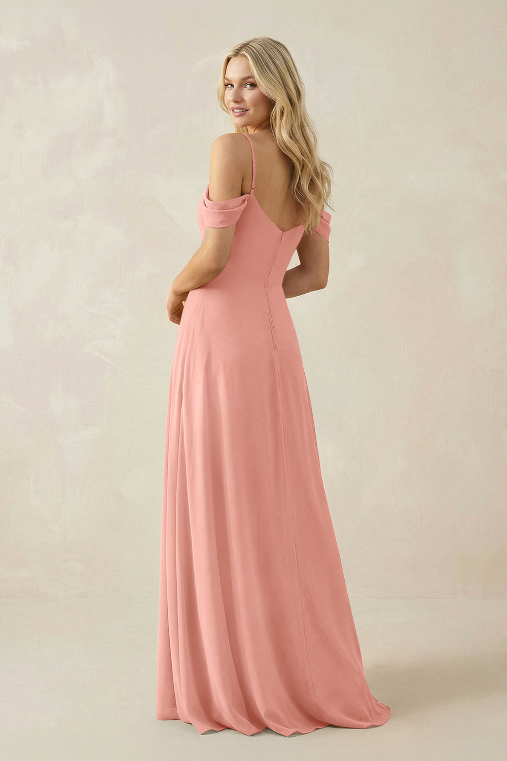 Off-the-Shoulder Chiffon A-Line Maxi Bridesmaid Dress in Rosette