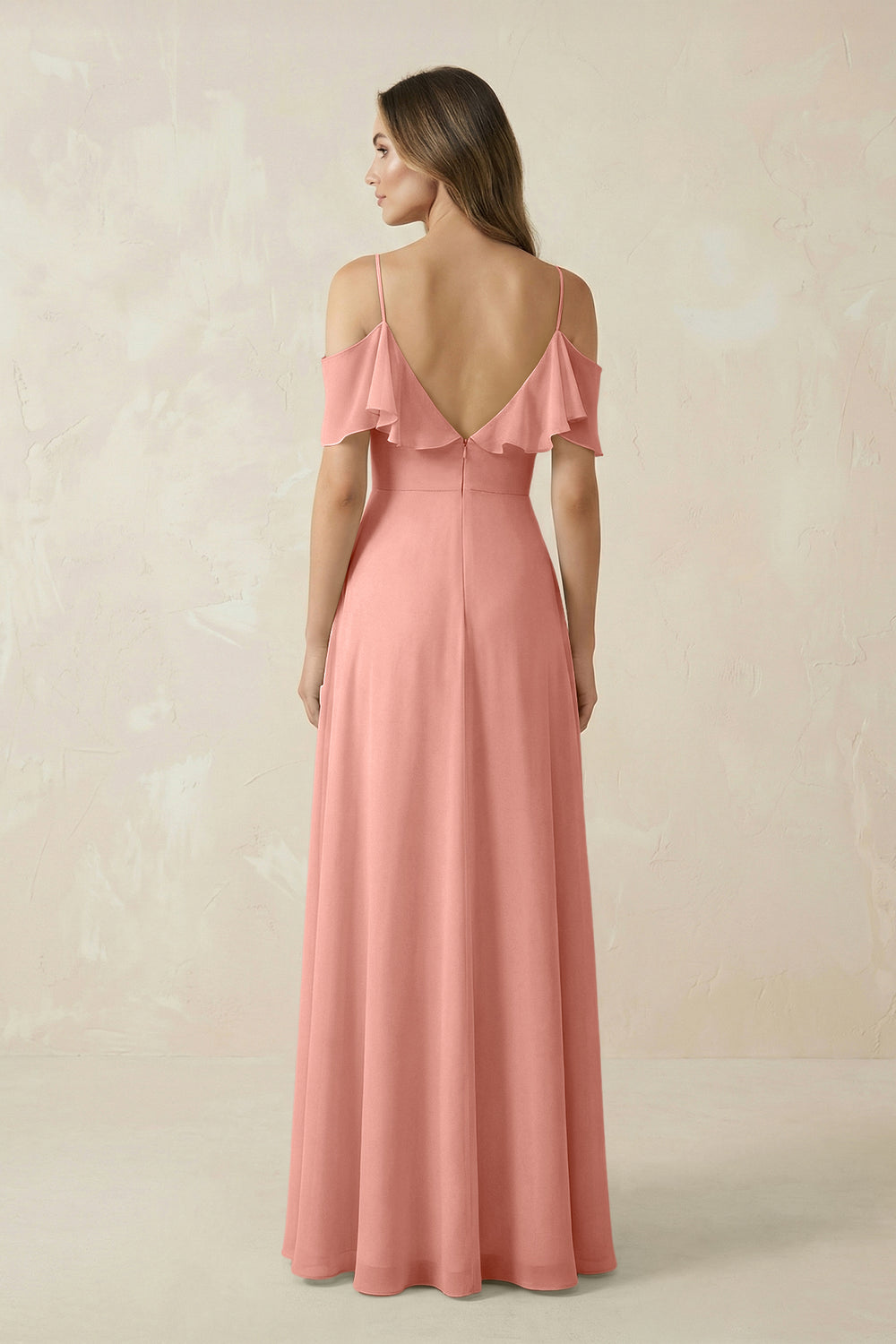 Off-the-Shoulder Ruffled A-Line Chiffon Bridesmaid Dress in Rosette
