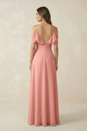 Rosette Off-the-Shoulder Ruffled A-Line Chiffon Bridesmaid Dress (2) | KISSBRIDAL