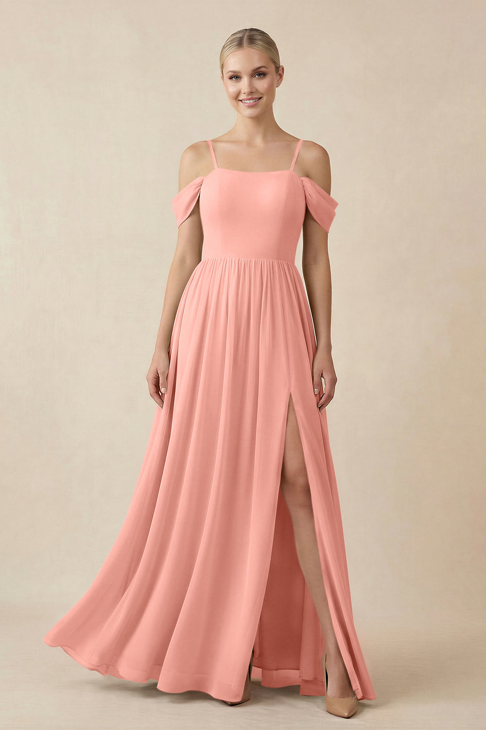 Off-the-Shoulder Sweetheart A-Line Chiffon Bridesmaid Dress in Rosette