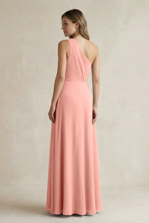 Rosette One-Shoulder Chiffon A-Line Bridesmaid Dress With Slit (2) | KISSBRIDAL
