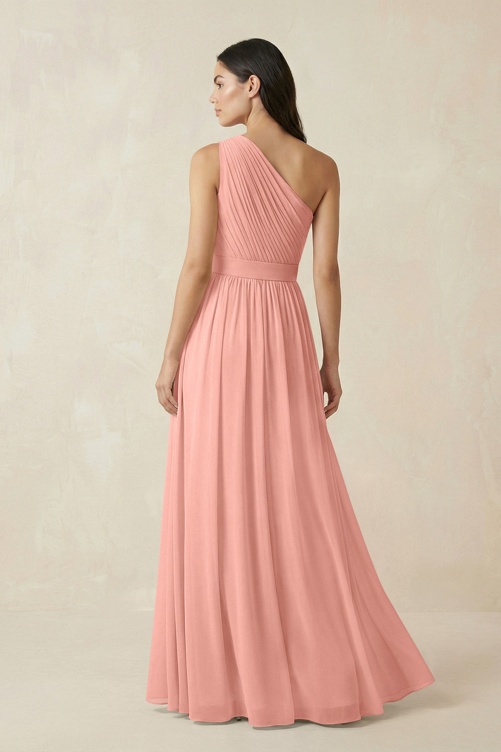 One-Shoulder Pleated Chiffon Bridesmaid Gown in Rosette