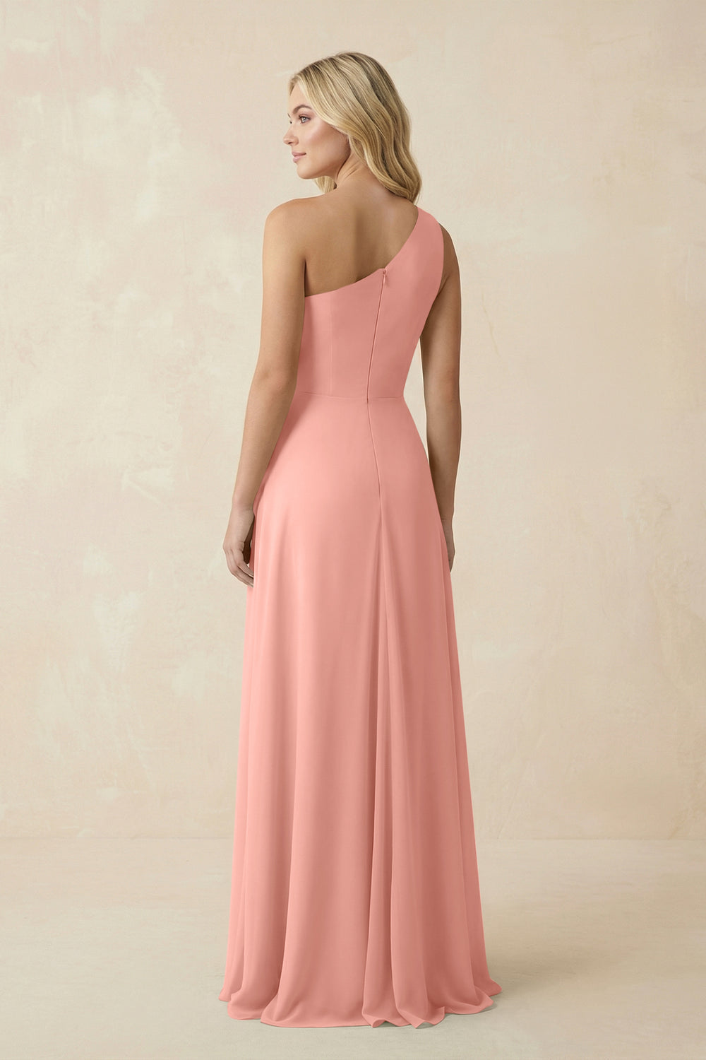 One-Shoulder Ruched A-Line Chiffon Bridesmaid Dress in Rosette
