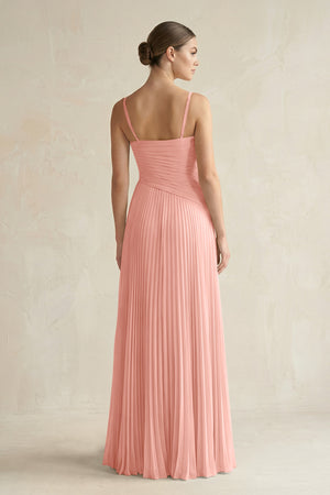 Rosette Pleated A-Line Long Chiffon Bridesmaid Dress (2) | KISSBRIDAL