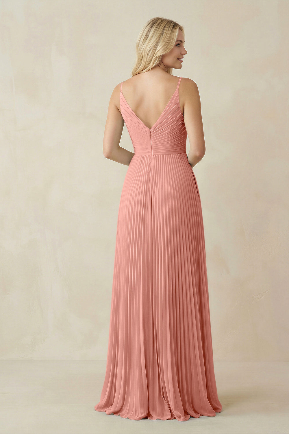 Pleated V-Neck A-Line Chiffon Bridesmaid Dress in Rosette