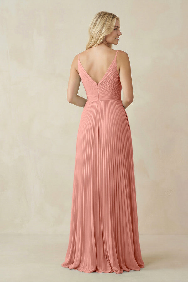 Rosette Pleated V-Neck A-Line Chiffon Bridesmaid Dress (2) | KISSBRIDAL